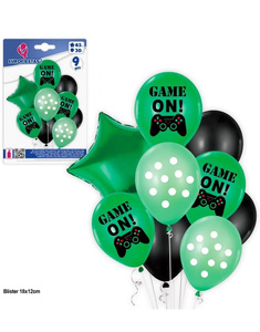 Set 9 globos Game y estrella verde/negro