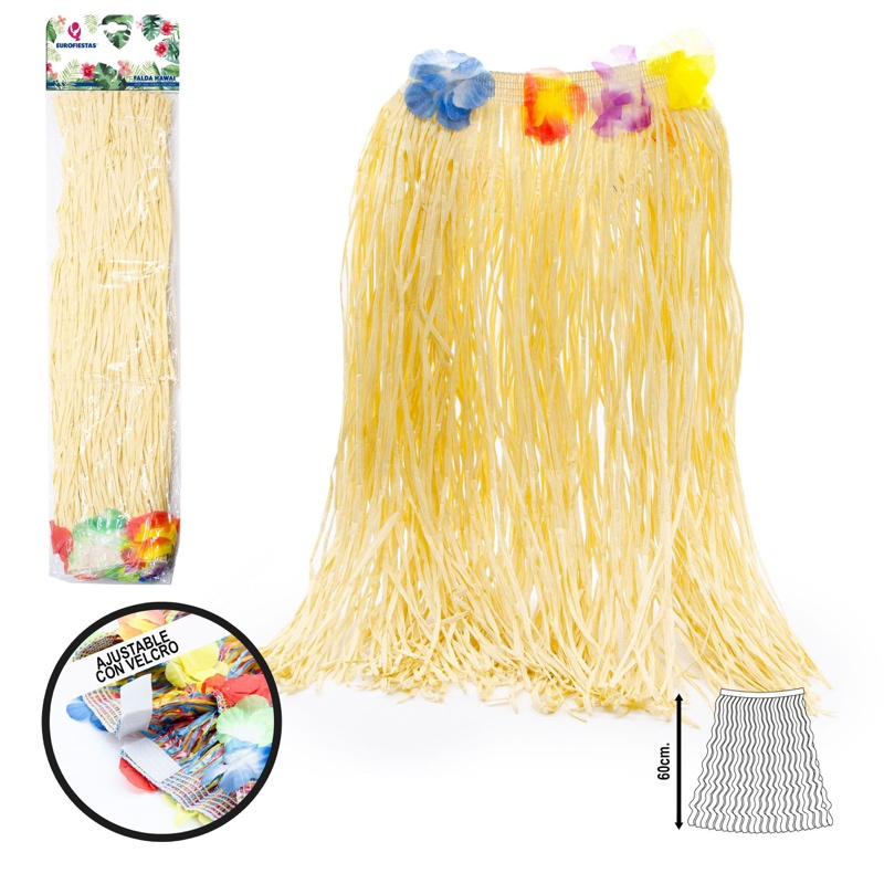 Falda Hawaiana color paja 60 cms.