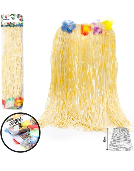 Falda Hawaiana color paja 60 cms.