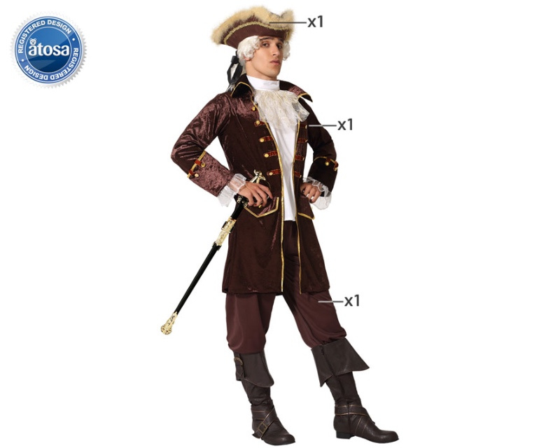 Disfraz Pirata elegante marrón adulto