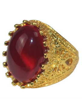 Anillo dorado con perla roja