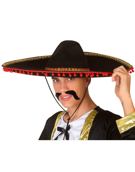Sombrero Mexicano 57 Cms Negro- Rojo