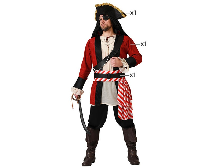 Disfraz Pirata Deluxe Rojo Hombre