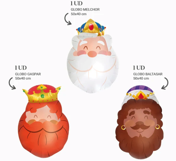 Globos Foil De Reyes Magos – Set De 3 Figuras + Corona De 60 Cm Para Decoración Navideña