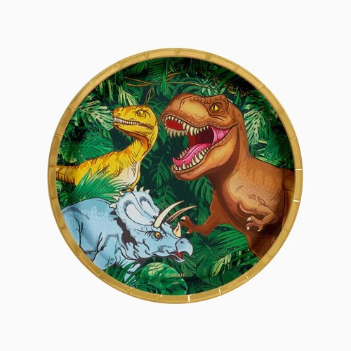6 Platos Dinosaurios cartón 23 cms.