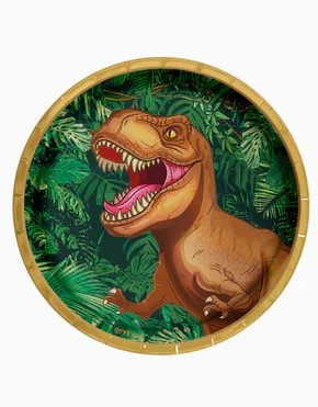 8 Platos Dinosaurios cartón 17 cms.