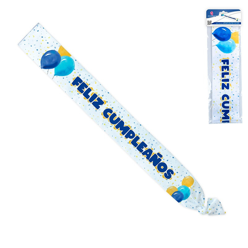 Banda blanca F. Cumpleaños azul-amarilla