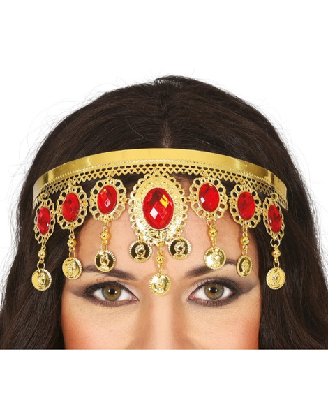 Diadema metalica con piedras rojas