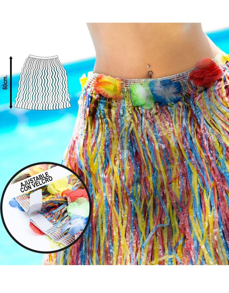 Falda Hawaiana multicolor 60 cms.