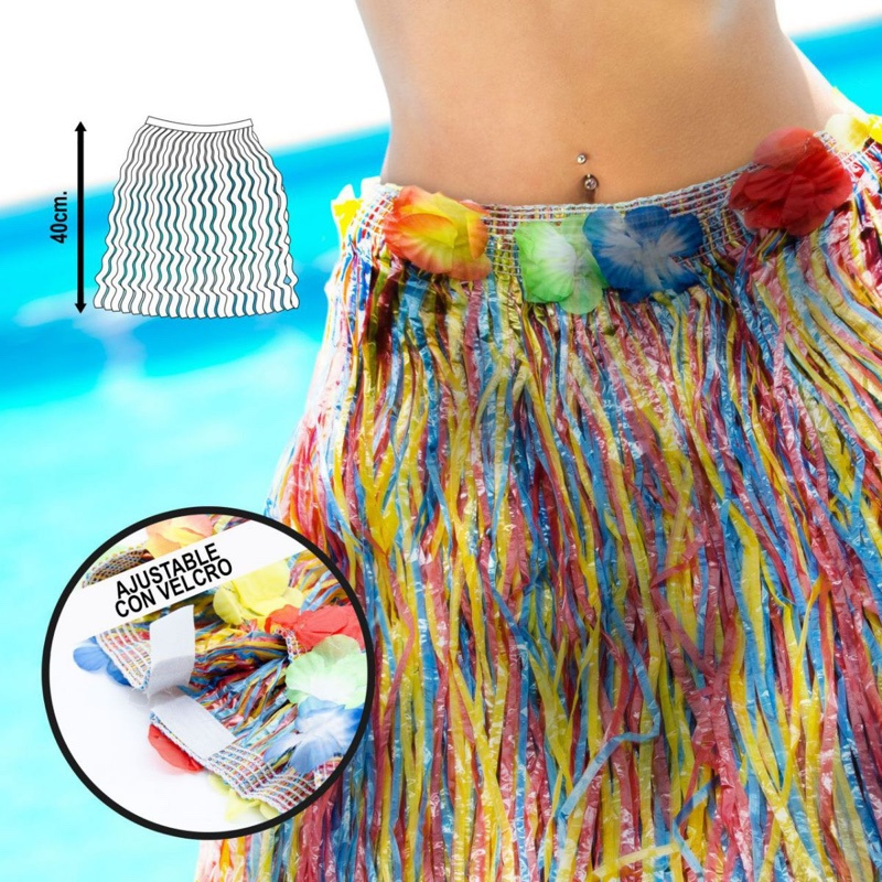 Falda Hawaiana multicolor 40 cms.