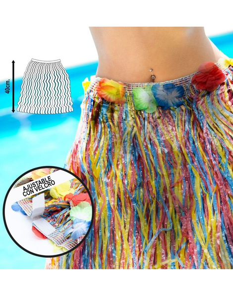 Falda Hawaiana multicolor 40 cms.