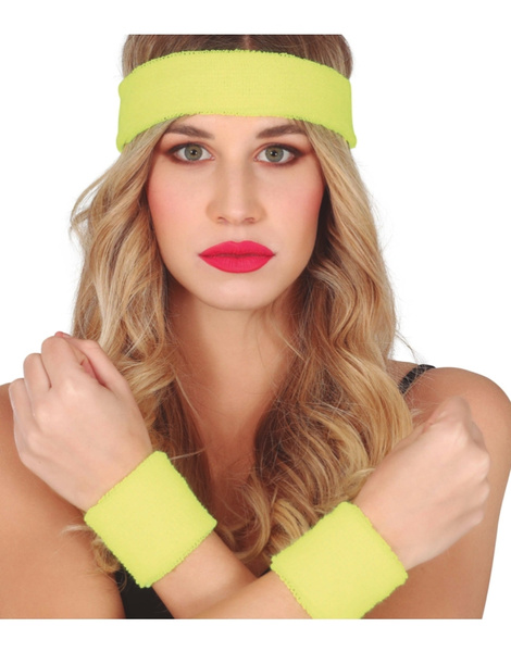 Conjunto 2 muñequeras y cinta amarilla