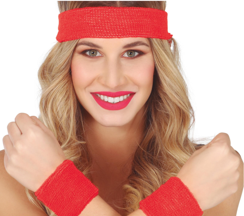 Conjunto 2 muñequeras y cinta roja
