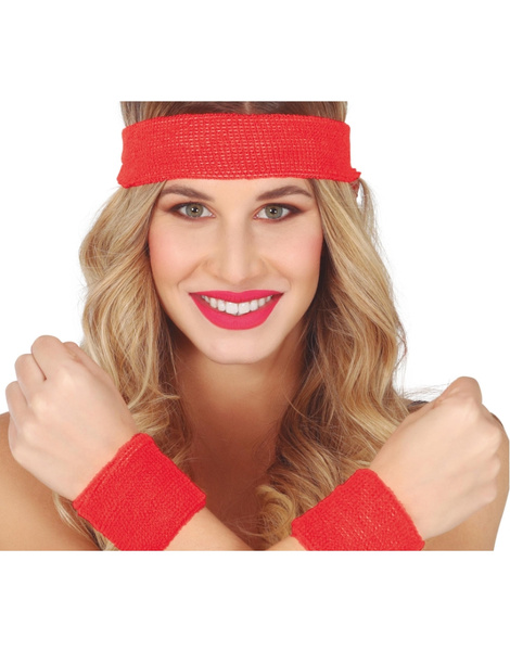 Conjunto 2 muñequeras y cinta roja