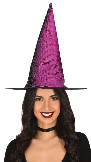 Sombrero Bruja Lentejuela Lila
