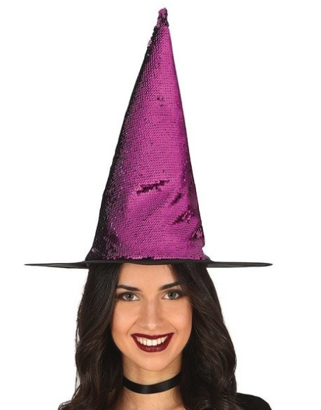Sombrero Bruja Lentejuela Lila
