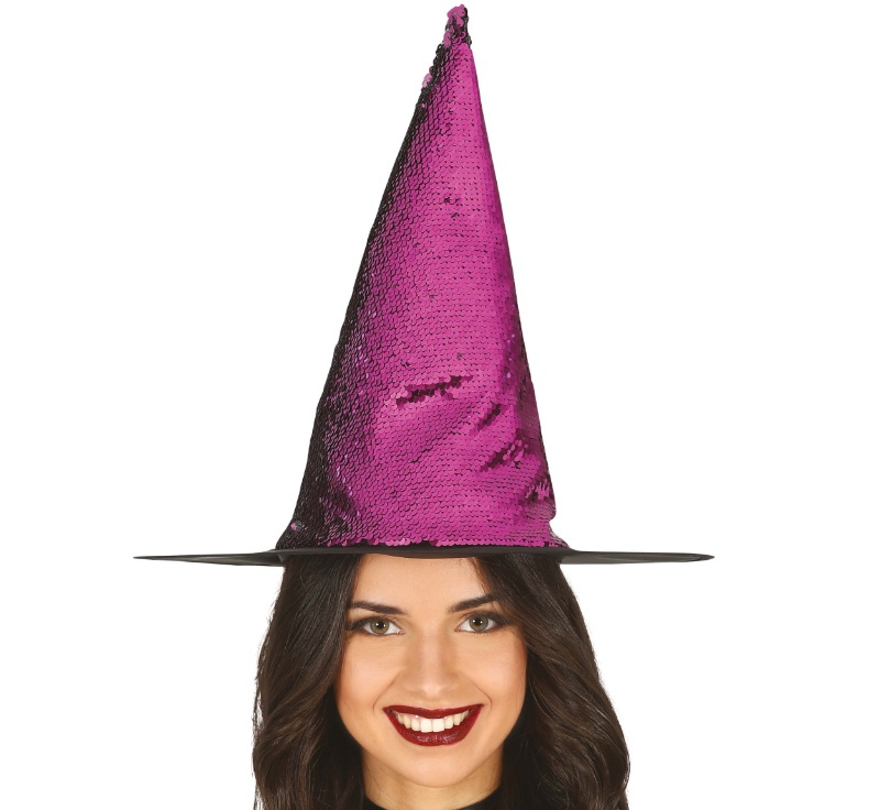 Sombrero Bruja Lentejuela Lila