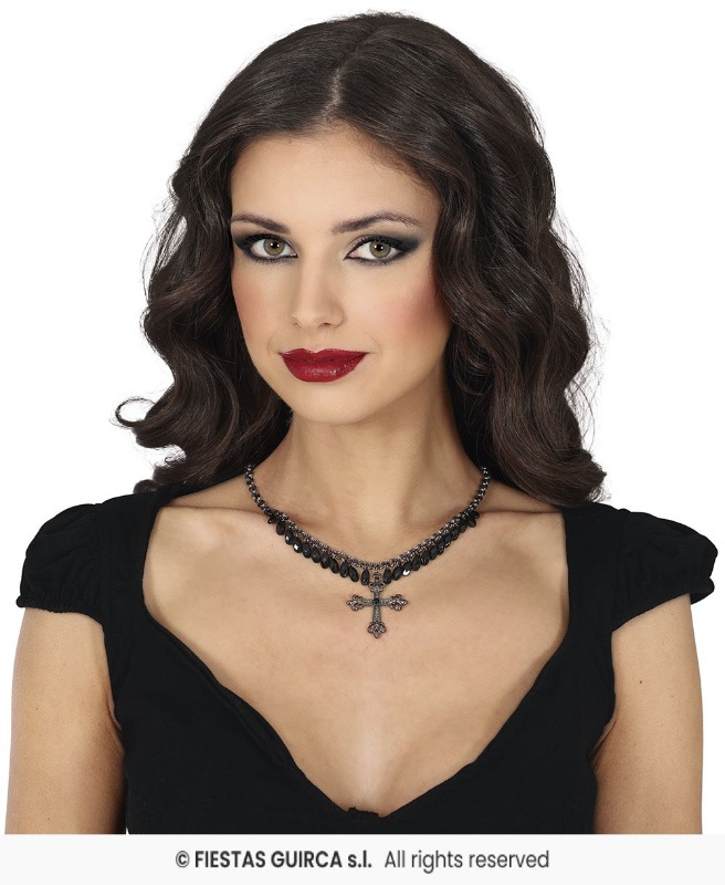 Collar Cruz Con Perlas Negras