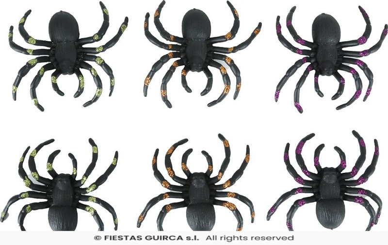 Blister 6 arañas con glitter 7 cms