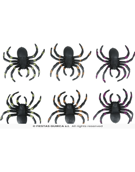 Blister 6 arañas con glitter 7 cms