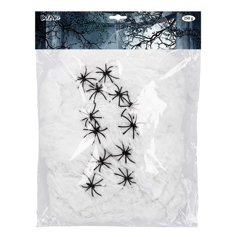 Telaraña 250 g blanca con 12 arañas
