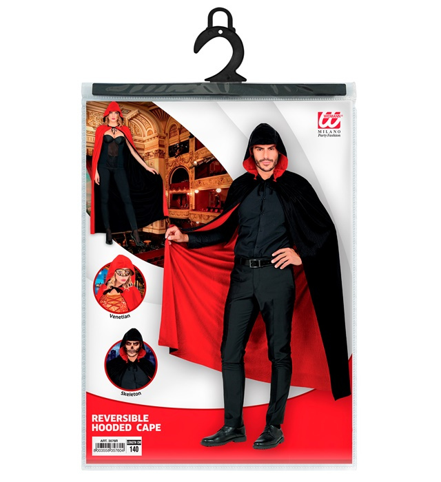 Capa reversible negra/roja con capucha