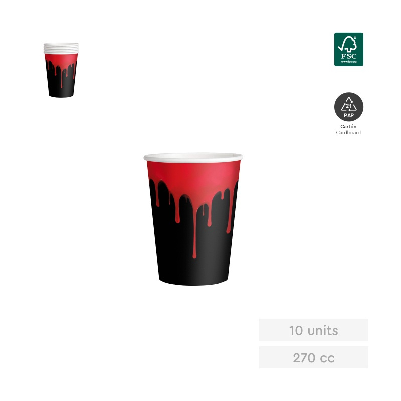 Vaso Cartón Sangre Negro 10ud 270 CC