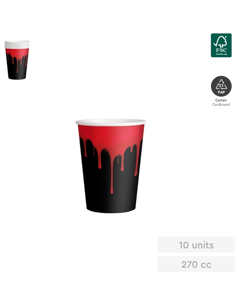 Vaso Cartón Sangre Negro 10ud 270 CC