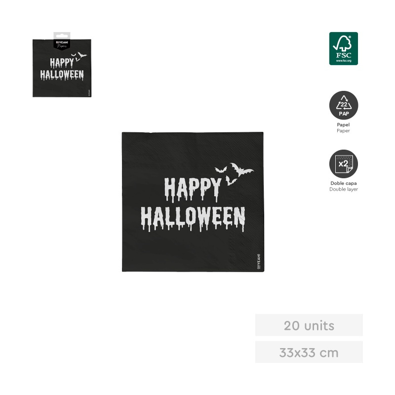 Servilleta Happy Halloween 33X33 cm 20ud