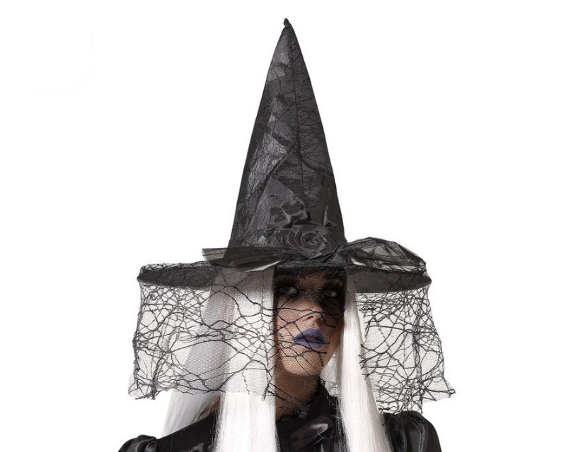 Sombrero De Bruja Con Velo Negro