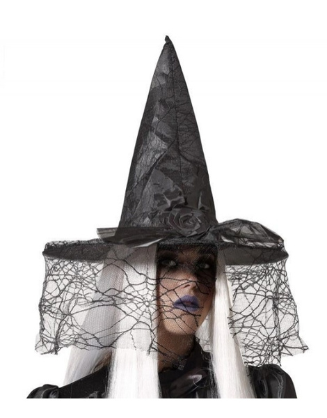 Sombrero De Bruja Con Velo Negro