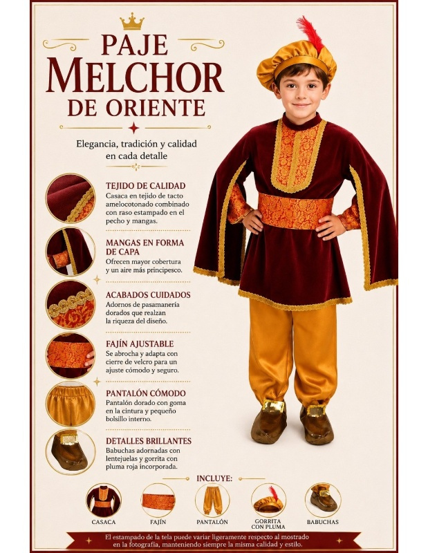Disfraz Paje burdeo Infantil deluxe