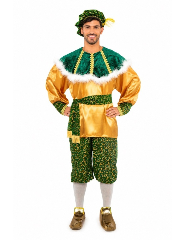 Disfraz Paje dorado y verde adulto