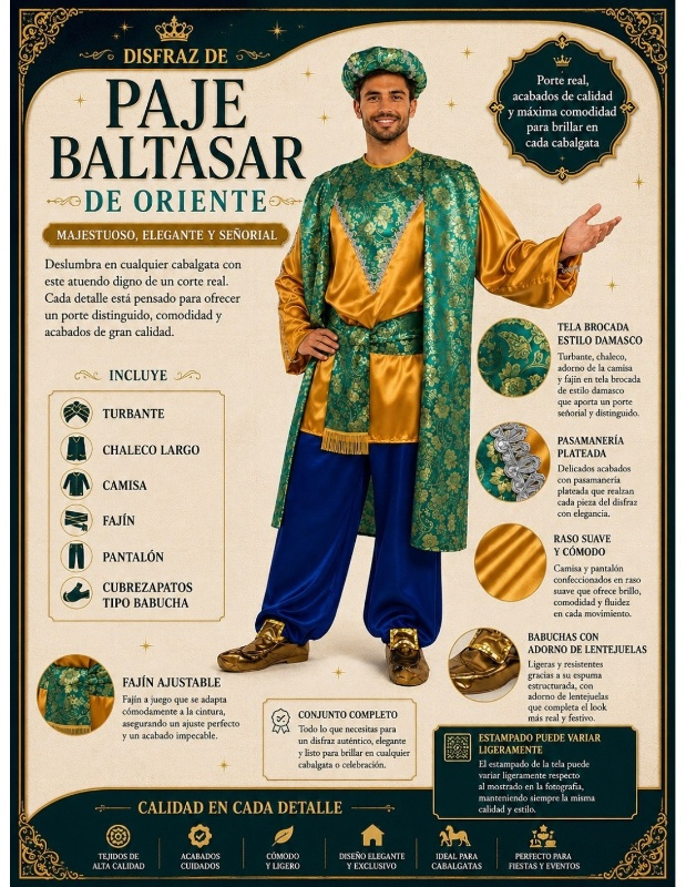 Disfraz Rey ó Paje Baltasar adulto T.L