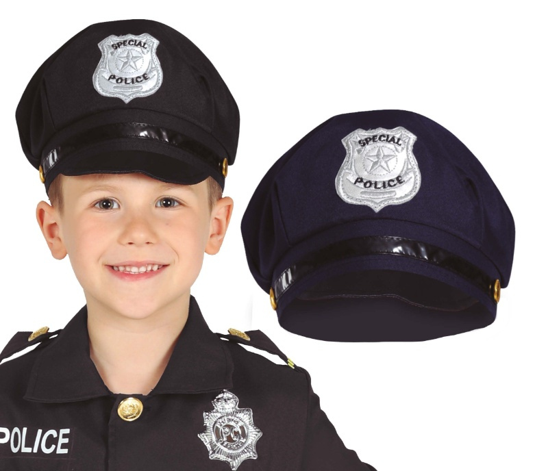 Gorra Policia Negro Tela Infantil