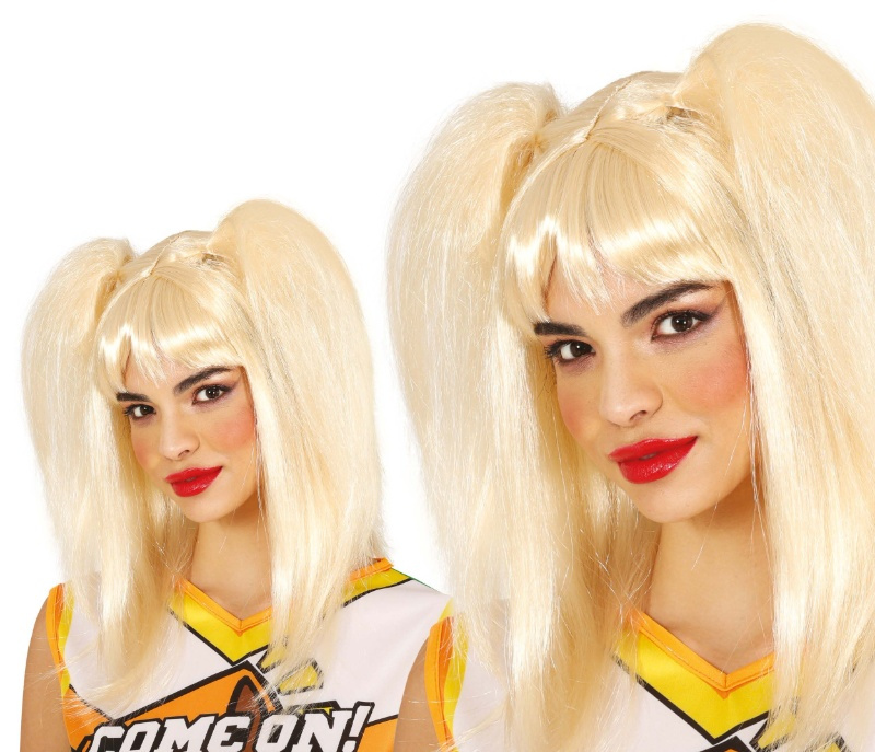 Peluca Rubia Con Coletas en Caja Adulto