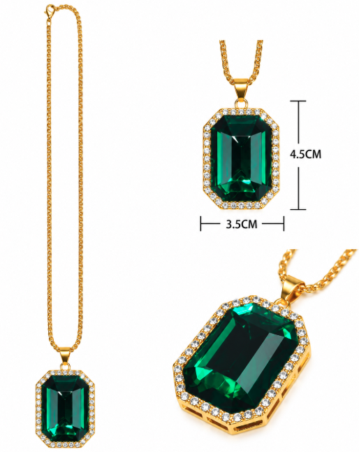 Collar metálico con piedra verde