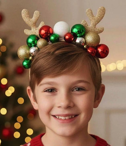 Diadema bolas navidad con cuernos reno