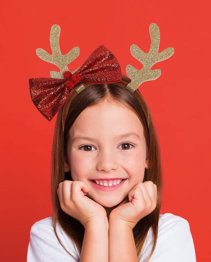 Diadema Reno con lazo glitter oro-rojo