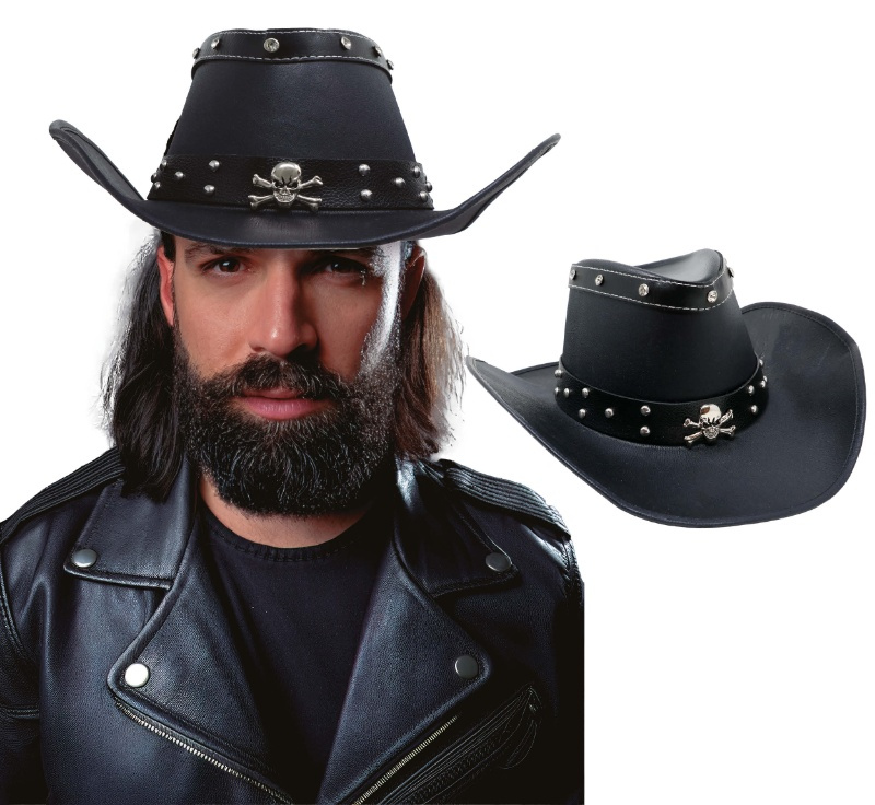 Gorro Negro Simil Piel Con Calavera, AD