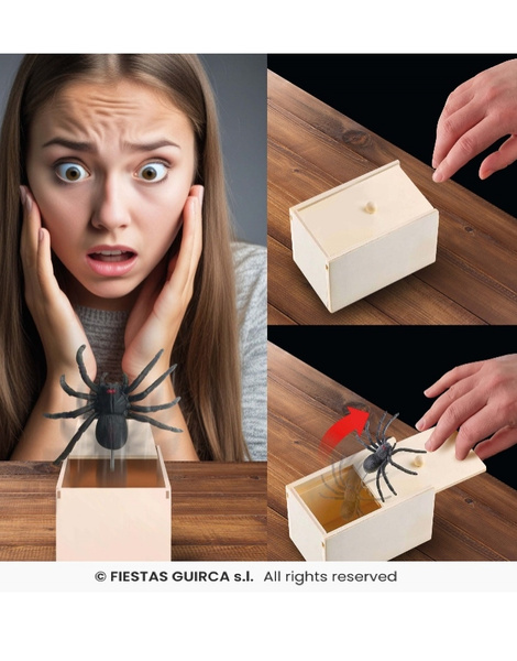 Caja Madera con Araña de Broma