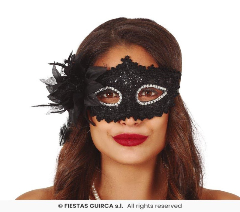 Antifaz Negro Con Flor