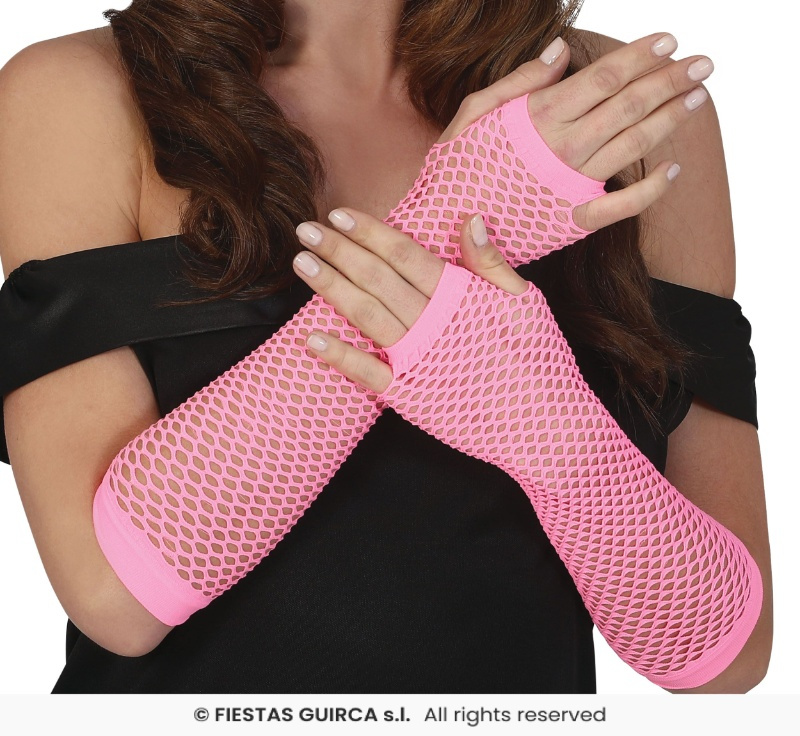 Guantes largo rejilla rosa 26cm