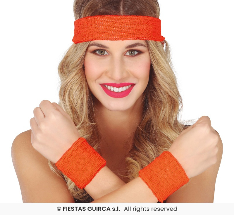 Conjunto 2 muñequeras y cinta naranja