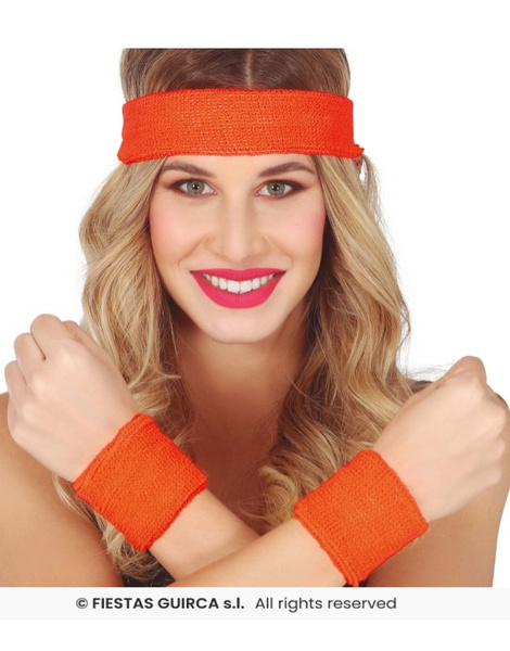 Conjunto 2 muñequeras y cinta naranja
