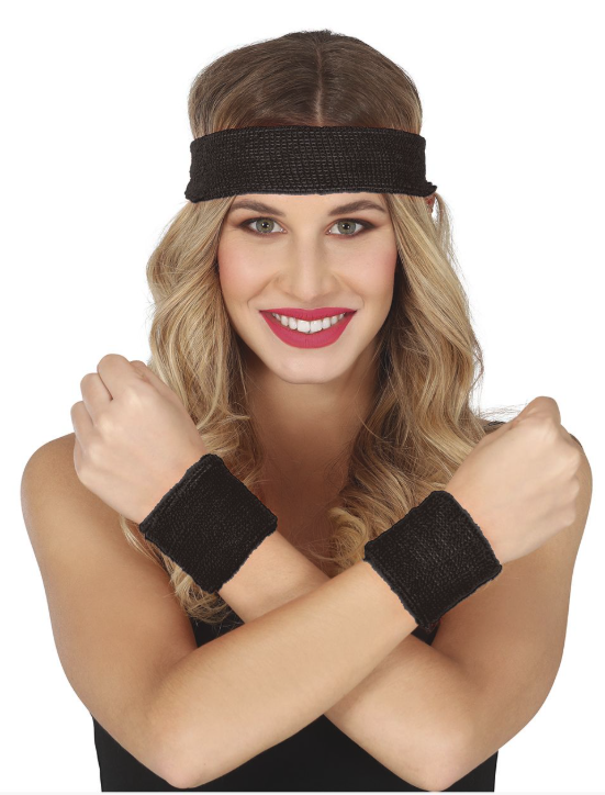 Conjunto 2 muñequeras y cinta negra