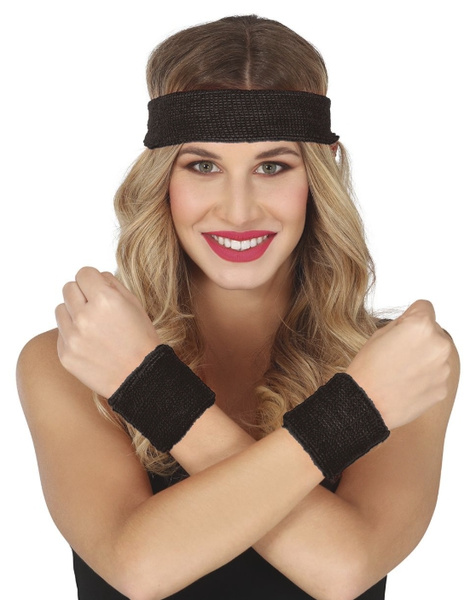 Conjunto 2 muñequeras y cinta negra