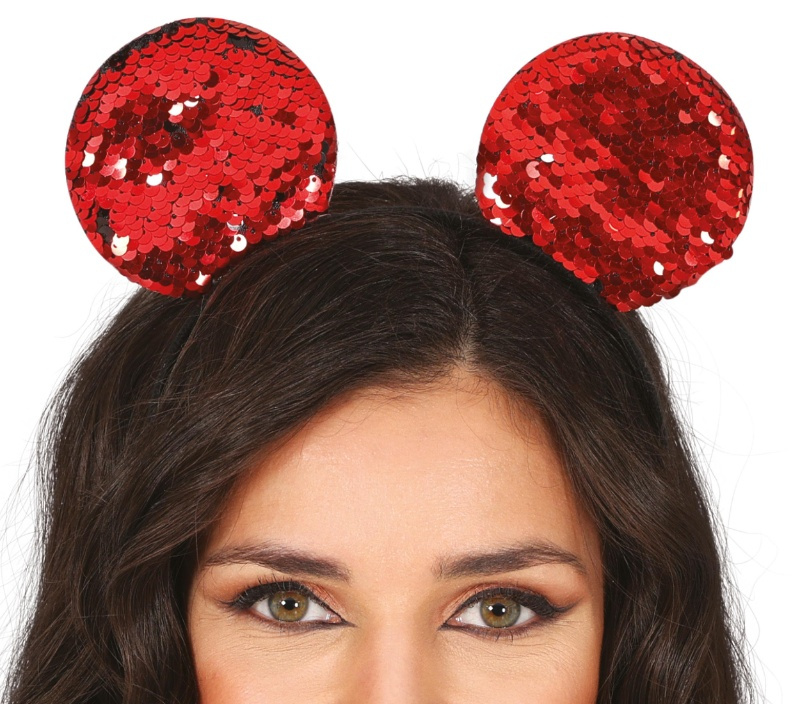 Diadema raton lentejuelas rojas, adulta