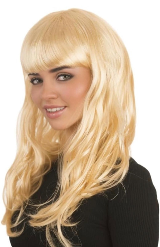 Peluca rubia larga con flequillo