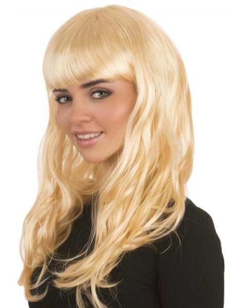 Peluca rubia larga con flequillo